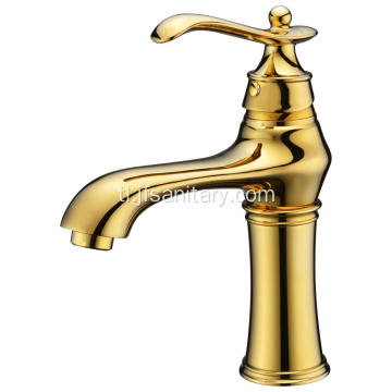 Gold Single Hole At Handle Vintage Basin Faucet